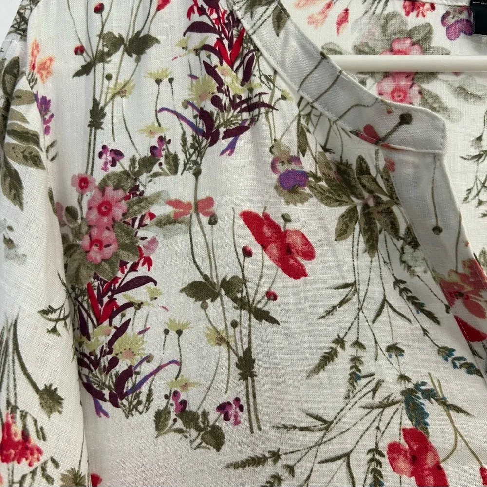 Jones NY Linen Floral High/Low Hem Roll Tab Sleeve Spring Women's Top 1X - Picture 4 of 14